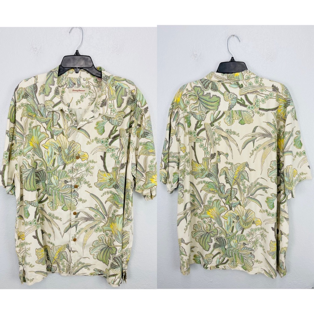 Tommy Bahama Men’s Hawaiian Green Tropical Floral Silk Button Down Shirt XXL